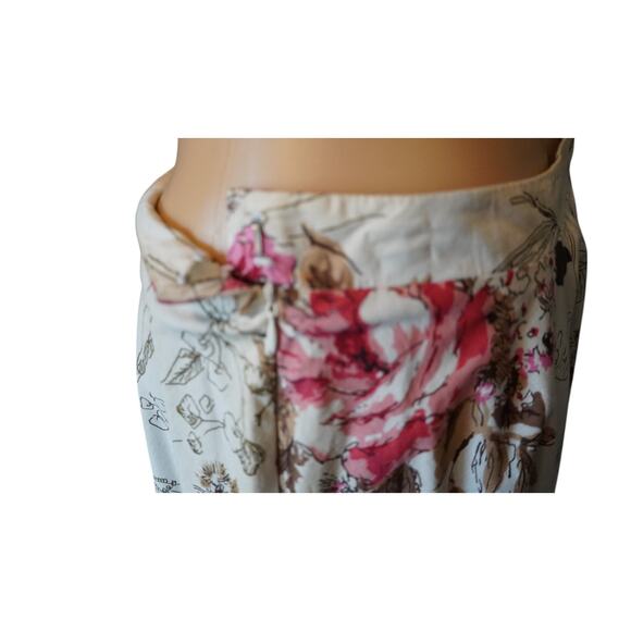 Floral Midi Skirt 100% Cotton Lined A-Line Elastic Waist Pink Brown White - Picture 6 of 7